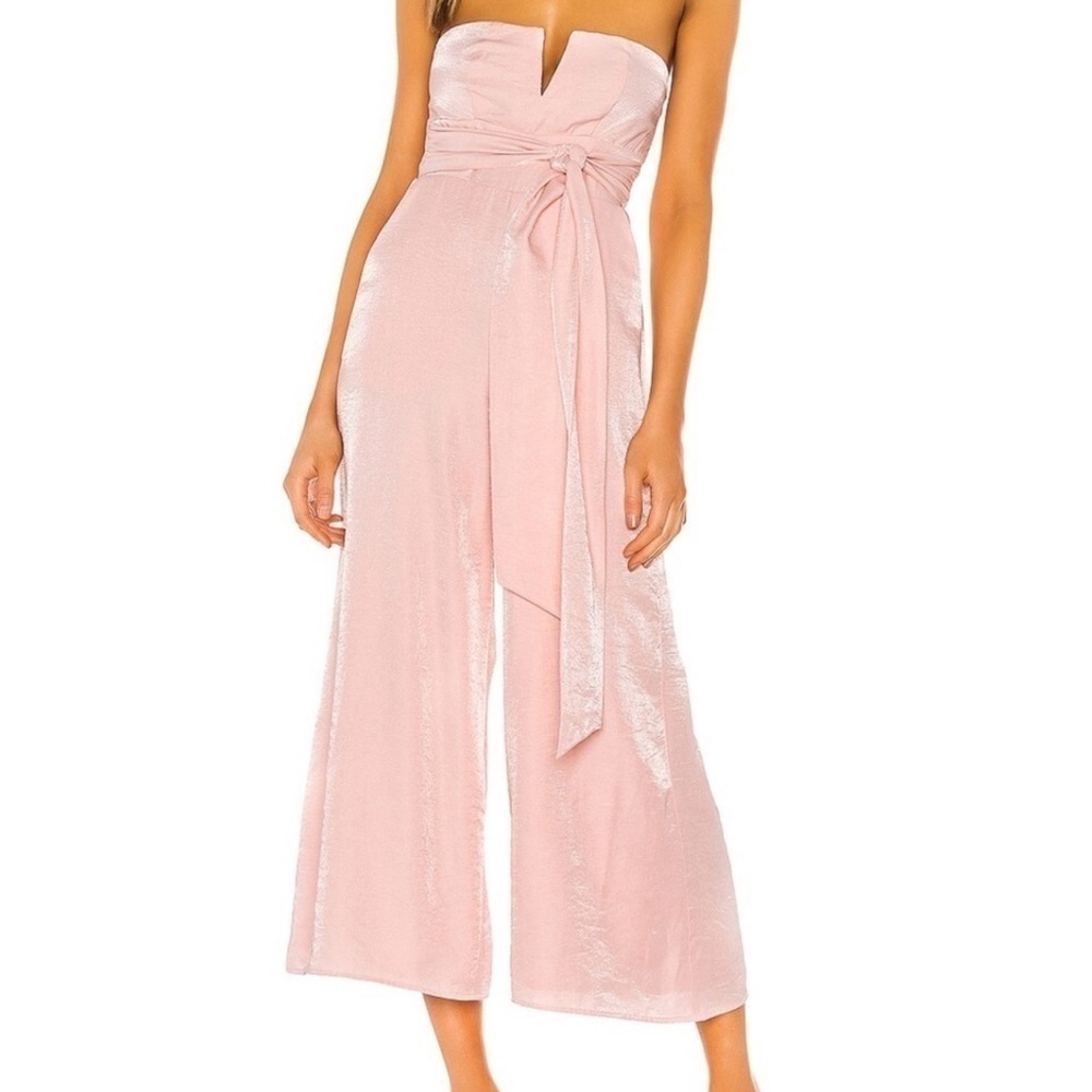 Majorelle Women's Naomi Jumpsuit Strapless Tie Waist Wide Leg Pink Cloud XXS